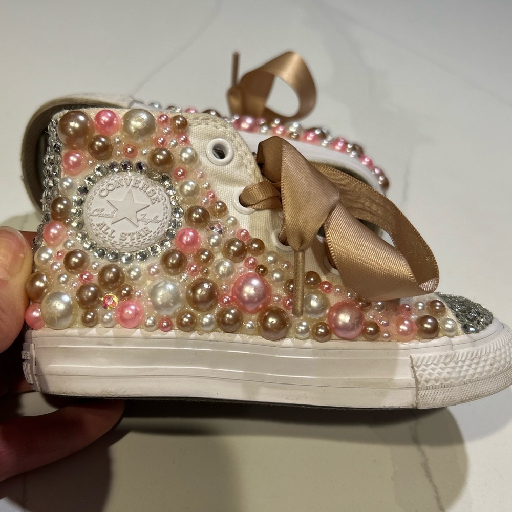 Custom Converse Pearl Embellished High-Top Sneakers